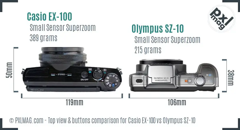 Casio EX-100 vs Olympus SZ-10 top view buttons comparison