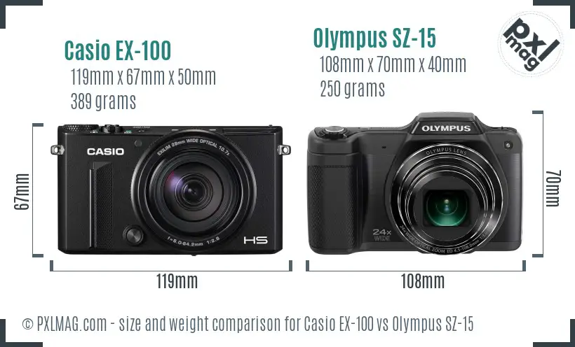 Casio EX-100 vs Olympus SZ-15 size comparison Casio EX-100 vs Olympus SZ-15 size comparison
