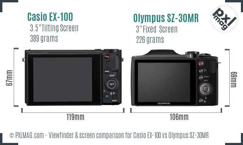 Casio EX-100 vs Olympus SZ-30MR Screen and Viewfinder comparison