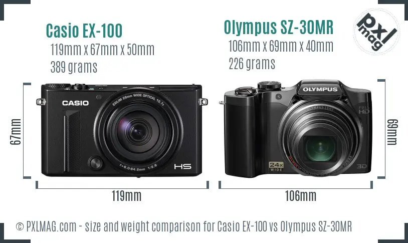 Casio EX-100 vs Olympus SZ-30MR size comparison