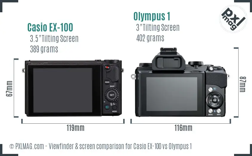 Casio EX-100 vs Olympus 1 Screen and Viewfinder comparison