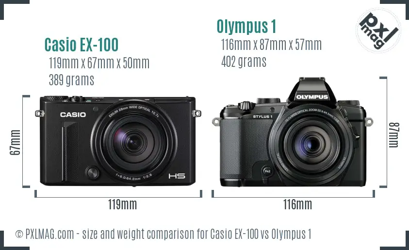 Casio EX-100 vs Olympus 1 size comparison