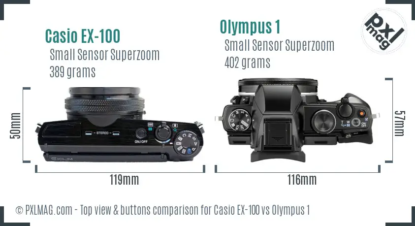 Casio EX-100 vs Olympus 1 top view buttons comparison