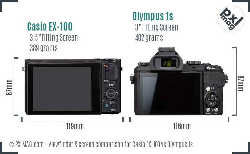 Casio EX-100 vs Olympus 1s Screen and Viewfinder comparison