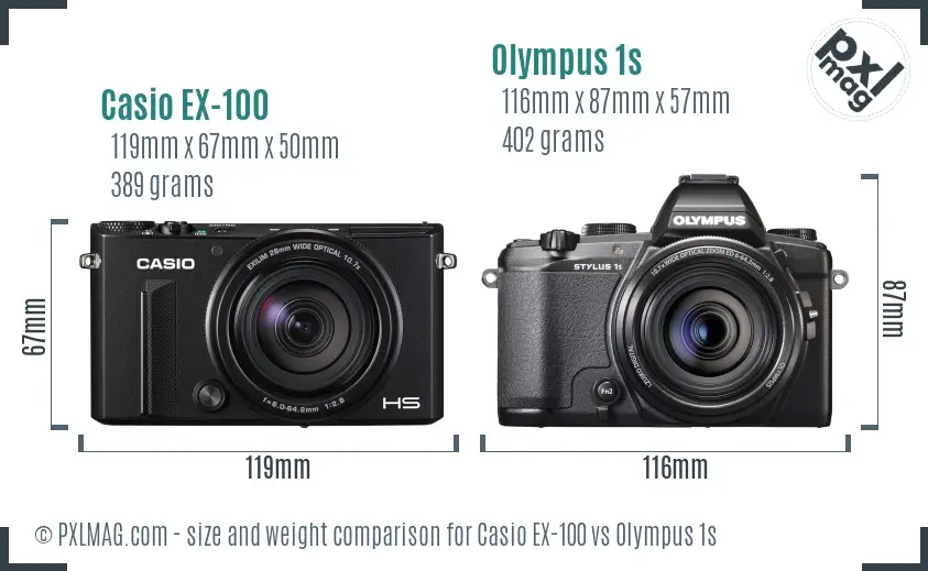 Casio EX-100 vs Olympus 1s size comparison