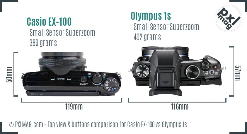 Casio EX-100 vs Olympus 1s top view buttons comparison