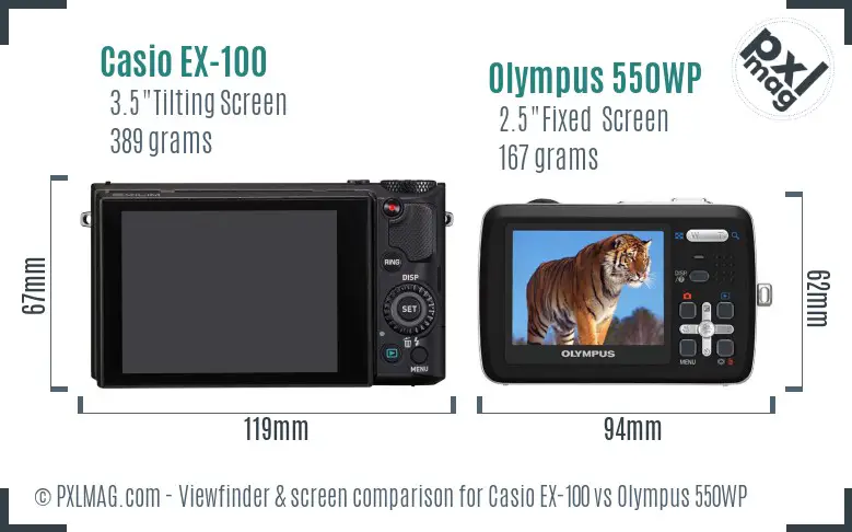 Casio EX-100 vs Olympus 550WP Screen and Viewfinder comparison