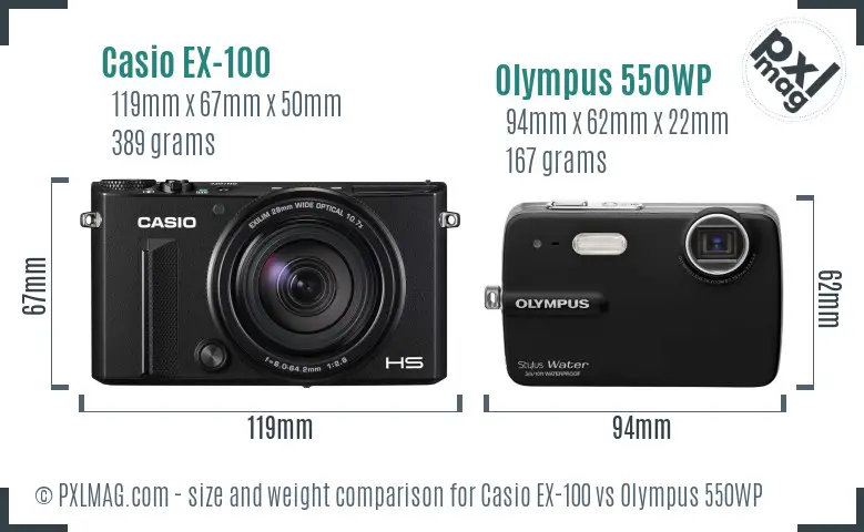 Casio EX-100 vs Olympus 550WP size comparison