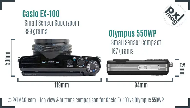 Casio EX-100 vs Olympus 550WP top view buttons comparison