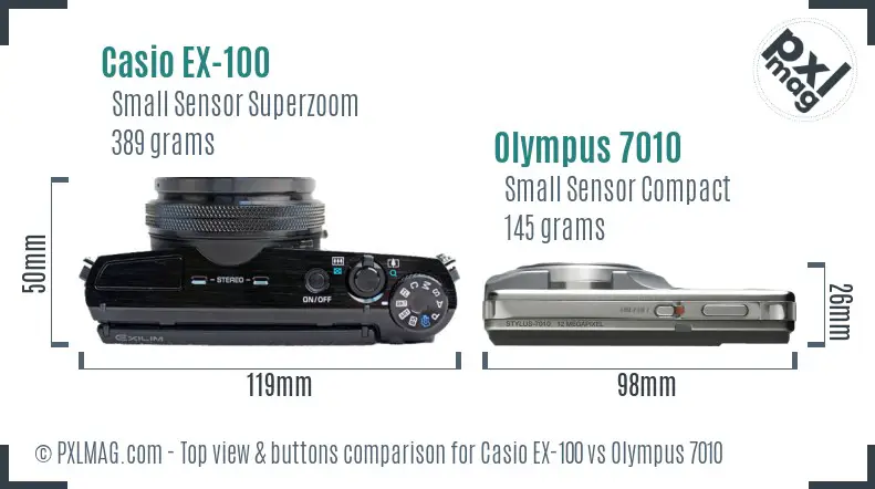 Casio EX-100 vs Olympus 7010 top view buttons comparison Casio EX-100 vs Olympus 7010 top view buttons comparison