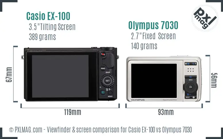 Casio EX-100 vs Olympus 7030 Screen and Viewfinder comparison