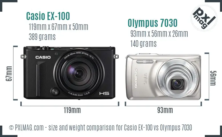 Casio EX-100 vs Olympus 7030 size comparison