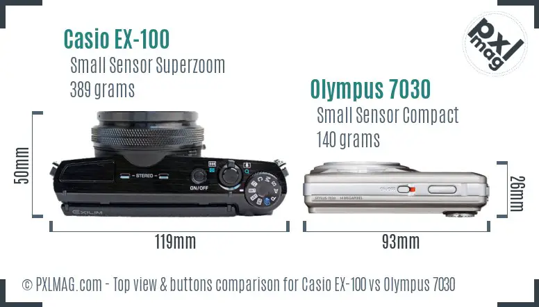 Casio EX-100 vs Olympus 7030 top view buttons comparison