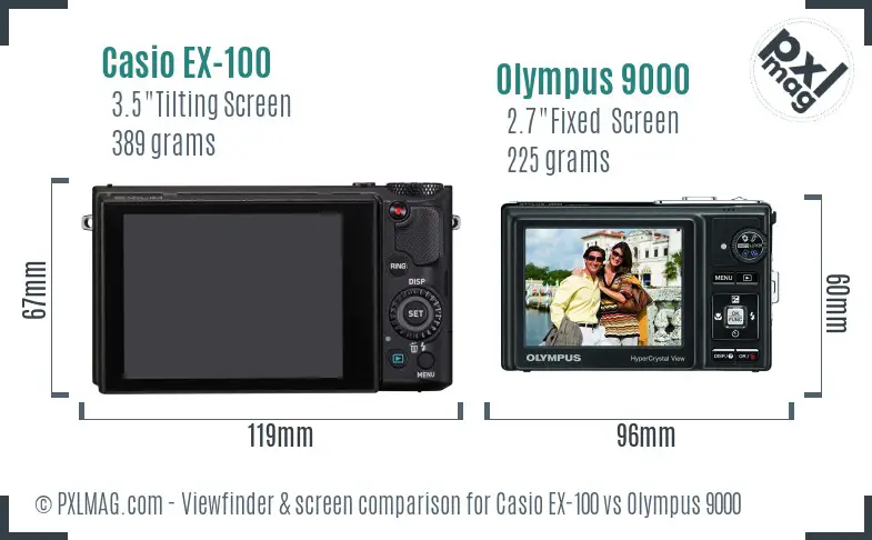 Casio EX-100 vs Olympus 9000 Screen and Viewfinder comparison