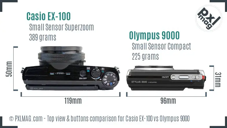 Casio EX-100 vs Olympus 9000 top view buttons comparison