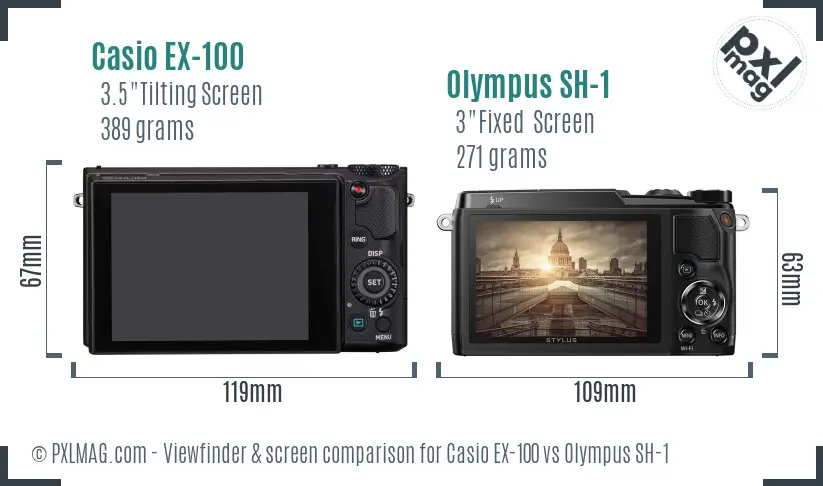 Casio EX-100 vs Olympus SH-1 Screen and Viewfinder comparison