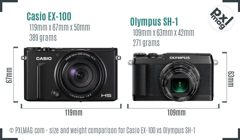 Casio EX-100 vs Olympus SH-1 size comparison