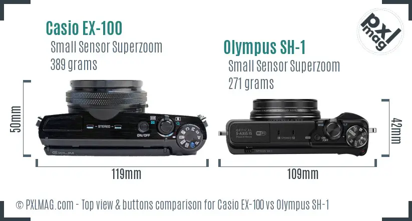 Casio EX-100 vs Olympus SH-1 top view buttons comparison