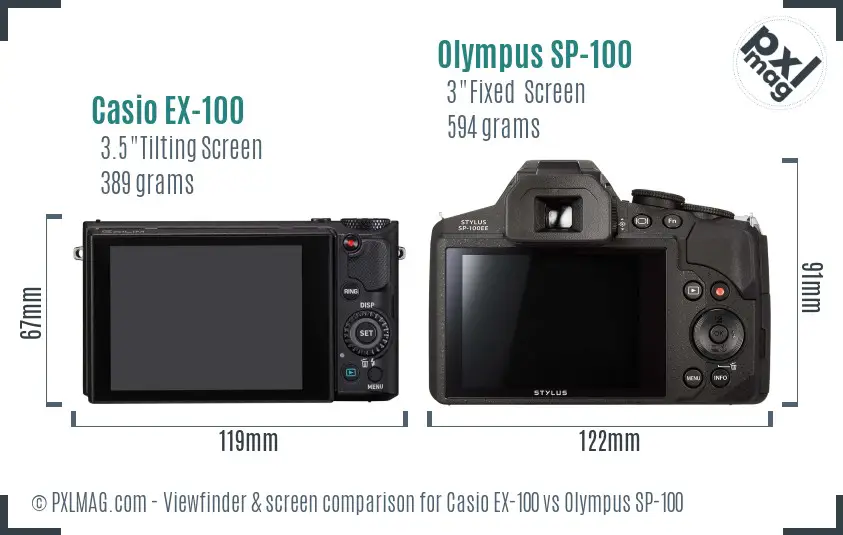 Casio EX-100 vs Olympus SP-100 Screen and Viewfinder comparison