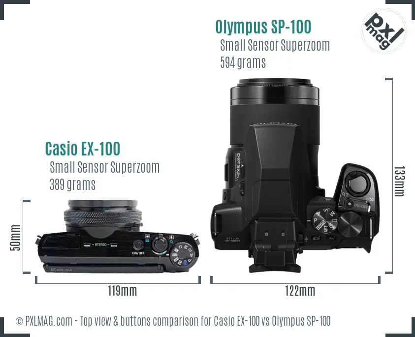 Casio EX-100 vs Olympus SP-100 top view buttons comparison