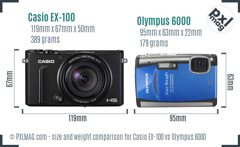 Casio EX-100 vs Olympus 6000 size comparison Casio EX-100 vs Olympus 6000 size comparison