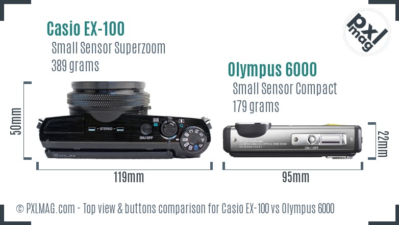 Casio EX-100 vs Olympus 6000 top view buttons comparison