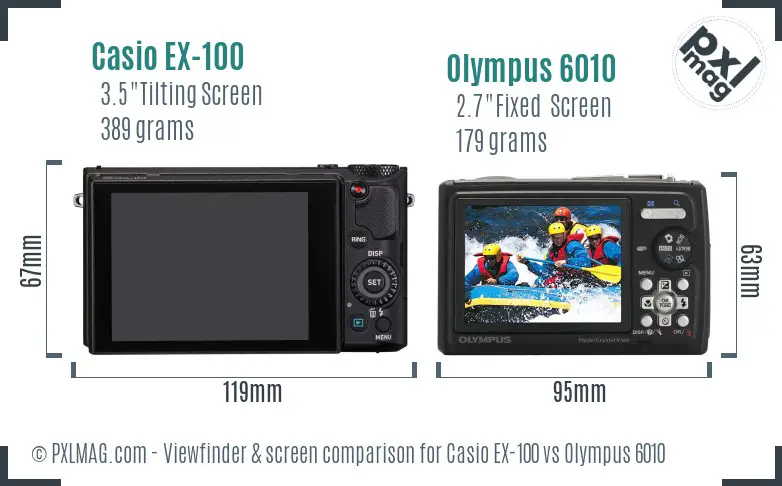 Casio EX-100 vs Olympus 6010 Screen and Viewfinder comparison