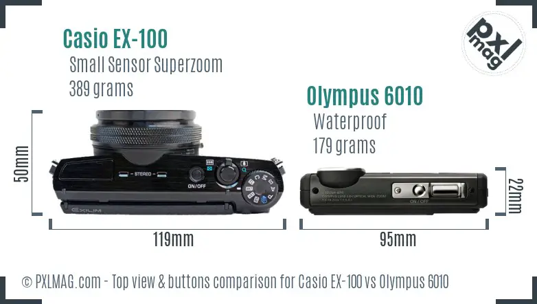 Casio EX-100 vs Olympus 6010 top view buttons comparison