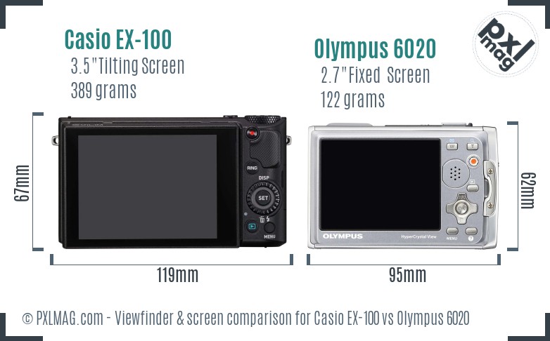 Casio EX-100 vs Olympus 6020 Screen and Viewfinder comparison