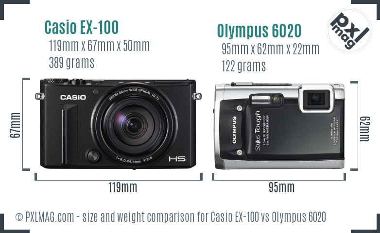 Casio EX-100 vs Olympus 6020 size comparison