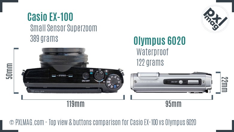 Casio EX-100 vs Olympus 6020 top view buttons comparison
