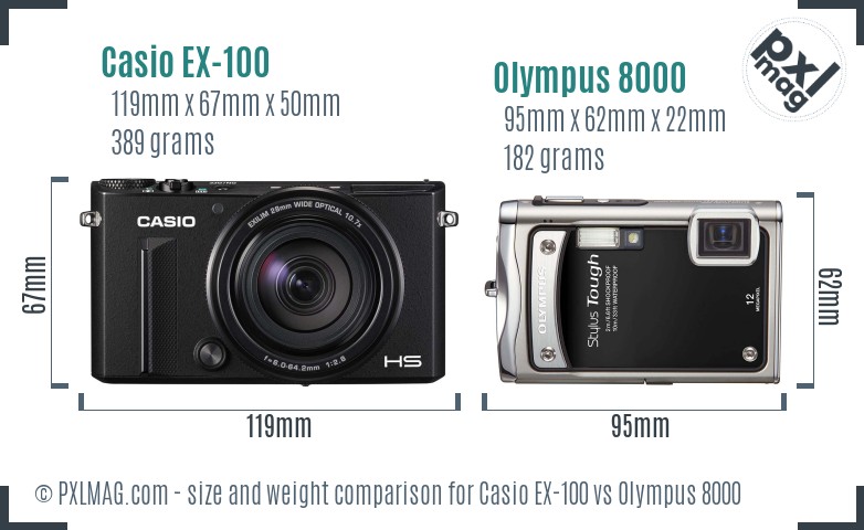 Casio EX-100 vs Olympus 8000 size comparison