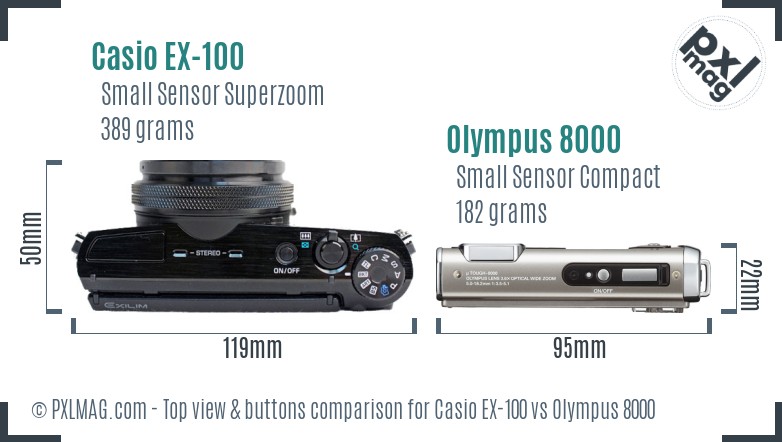 Casio EX-100 vs Olympus 8000 top view buttons comparison