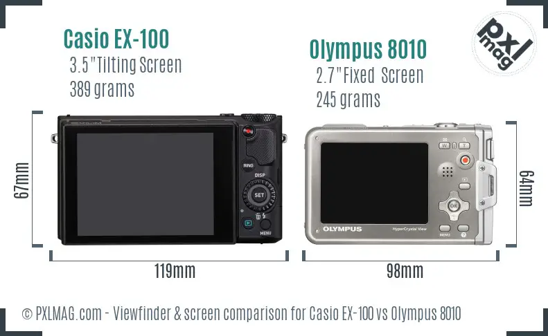 Casio EX-100 vs Olympus 8010 Screen and Viewfinder comparison