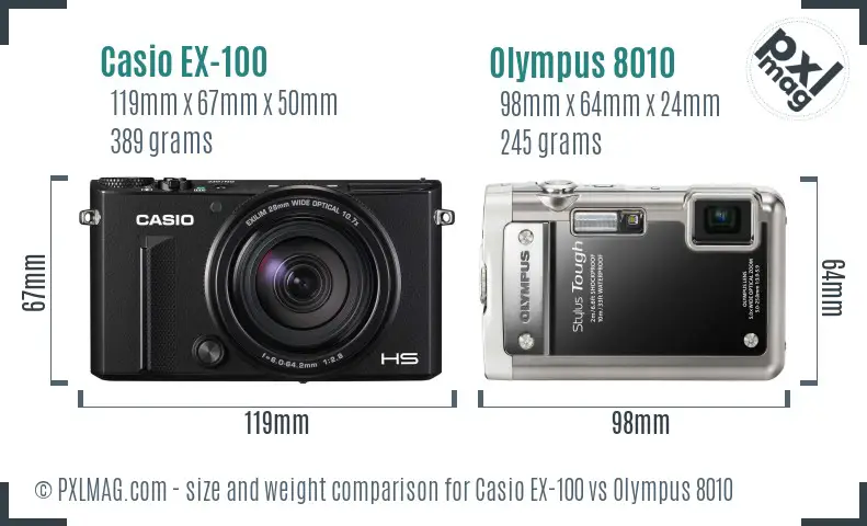 Casio EX-100 vs Olympus 8010 size comparison