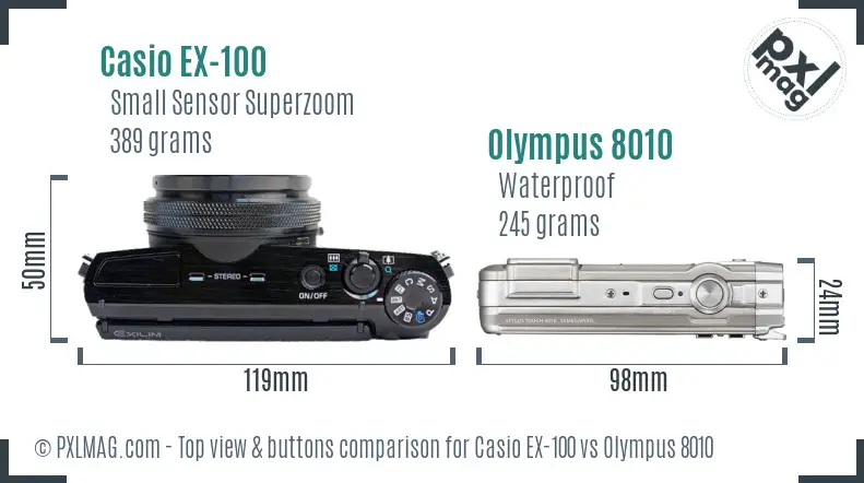 Casio EX-100 vs Olympus 8010 top view buttons comparison