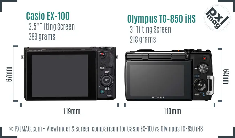 Casio EX-100 vs Olympus TG-850 iHS Screen and Viewfinder comparison