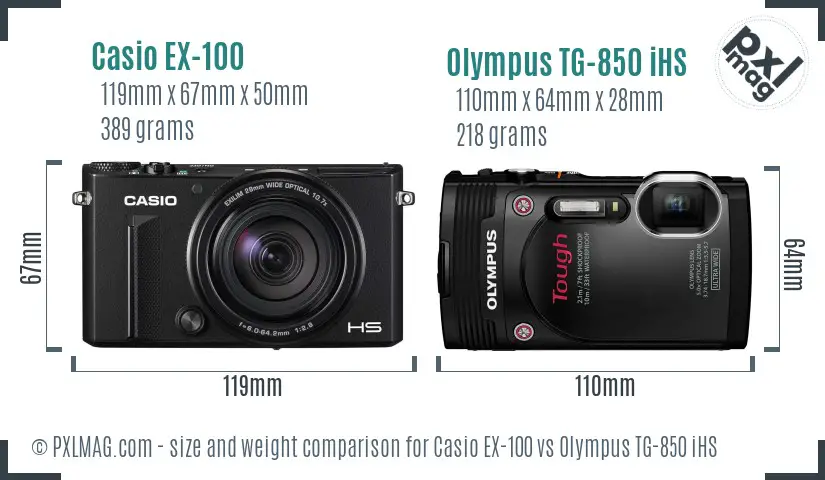 Casio EX-100 vs Olympus TG-850 iHS size comparison