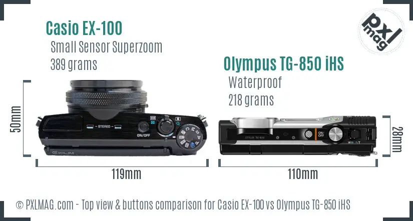 Casio EX-100 vs Olympus TG-850 iHS top view buttons comparison