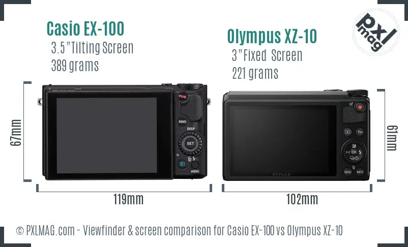 Casio EX-100 vs Olympus XZ-10 Screen and Viewfinder comparison