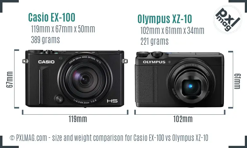 Casio EX-100 vs Olympus XZ-10 size comparison