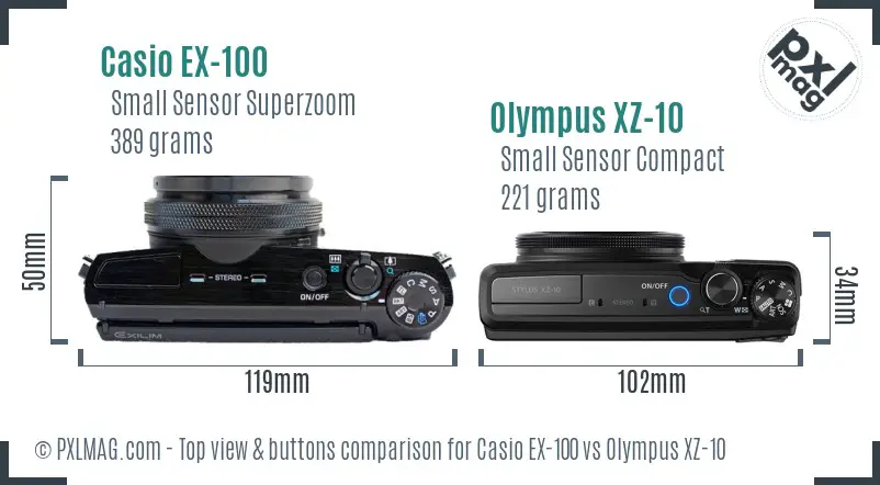 Casio EX-100 vs Olympus XZ-10 top view buttons comparison