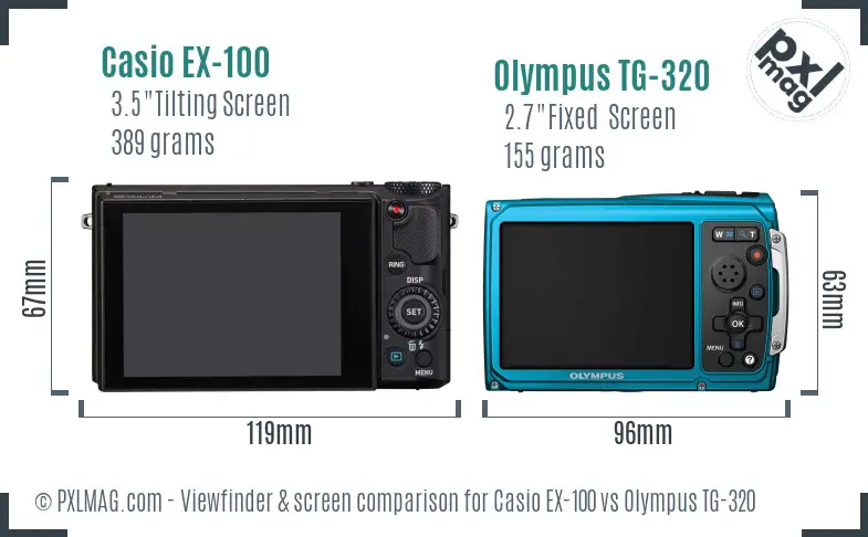 Casio EX-100 vs Olympus TG-320 Screen and Viewfinder comparison