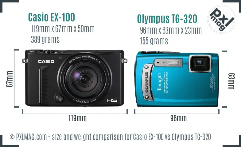 Casio EX-100 vs Olympus TG-320 size comparison
