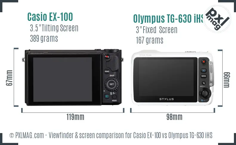 Casio EX-100 vs Olympus TG-630 iHS Screen and Viewfinder comparison