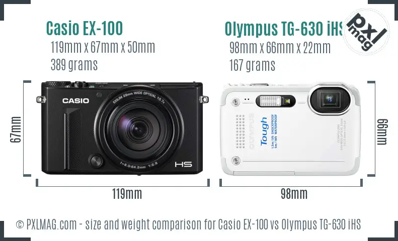 Casio EX-100 vs Olympus TG-630 iHS size comparison