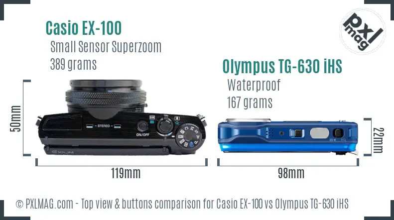 Casio EX-100 vs Olympus TG-630 iHS top view buttons comparison