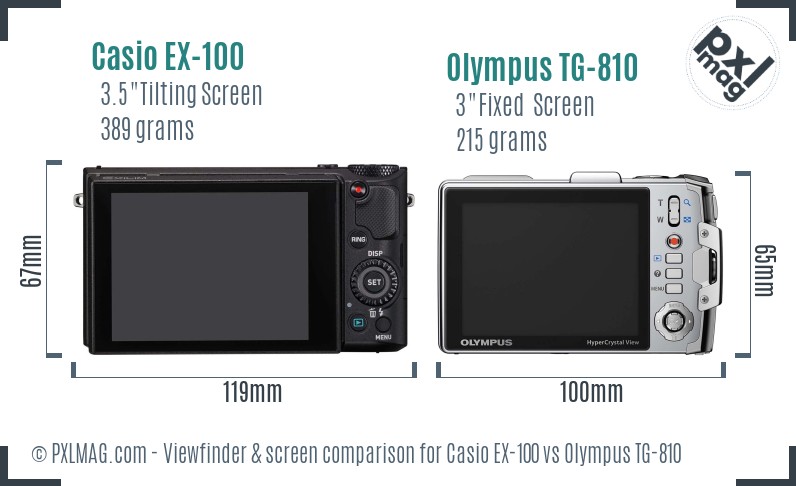 Casio EX-100 vs Olympus TG-810 Screen and Viewfinder comparison