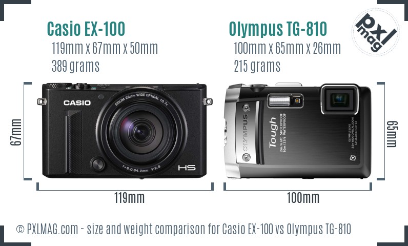 Casio EX-100 vs Olympus TG-810 size comparison