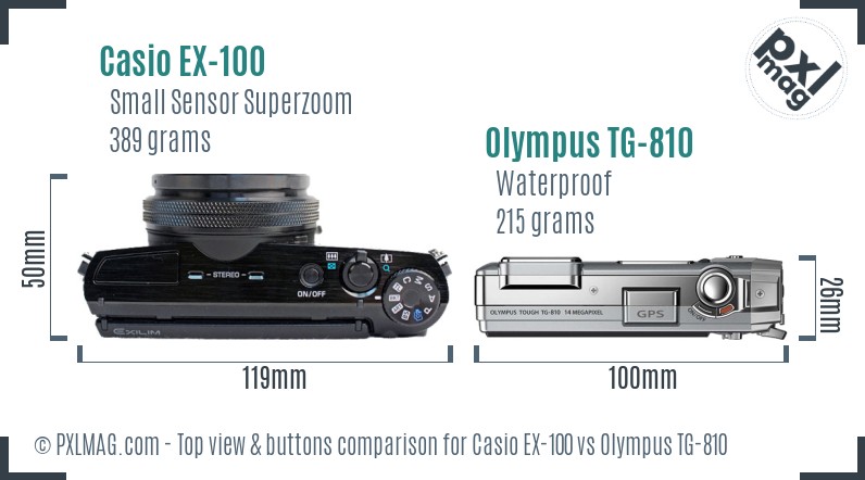 Casio EX-100 vs Olympus TG-810 top view buttons comparison